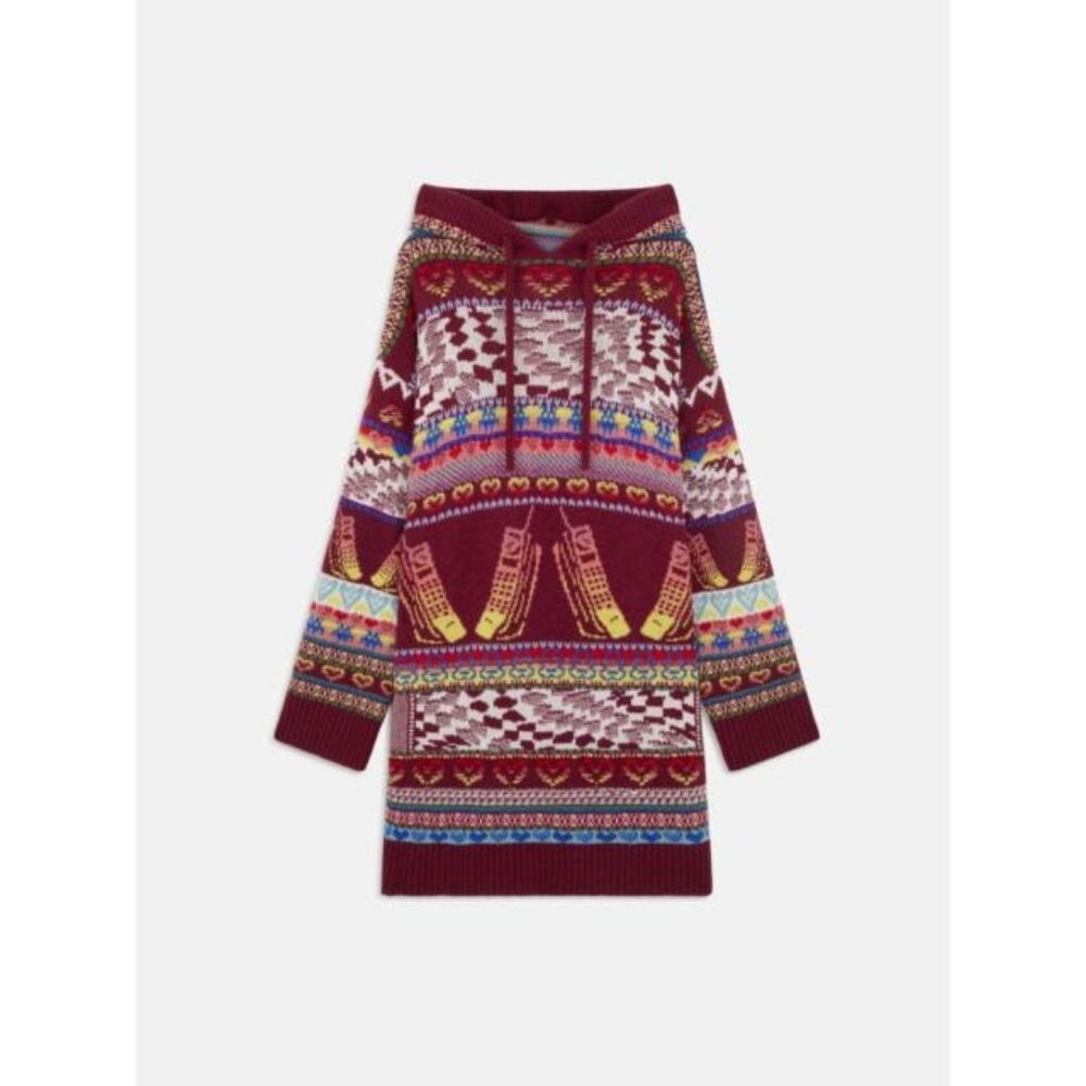STELLA MCCARTNEY Keep in Touch Hooded Wool-Jacquard knit mini Dress Size 44